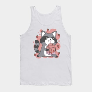 Cute Raccoon Drinking Strawberry Milk Tank Top